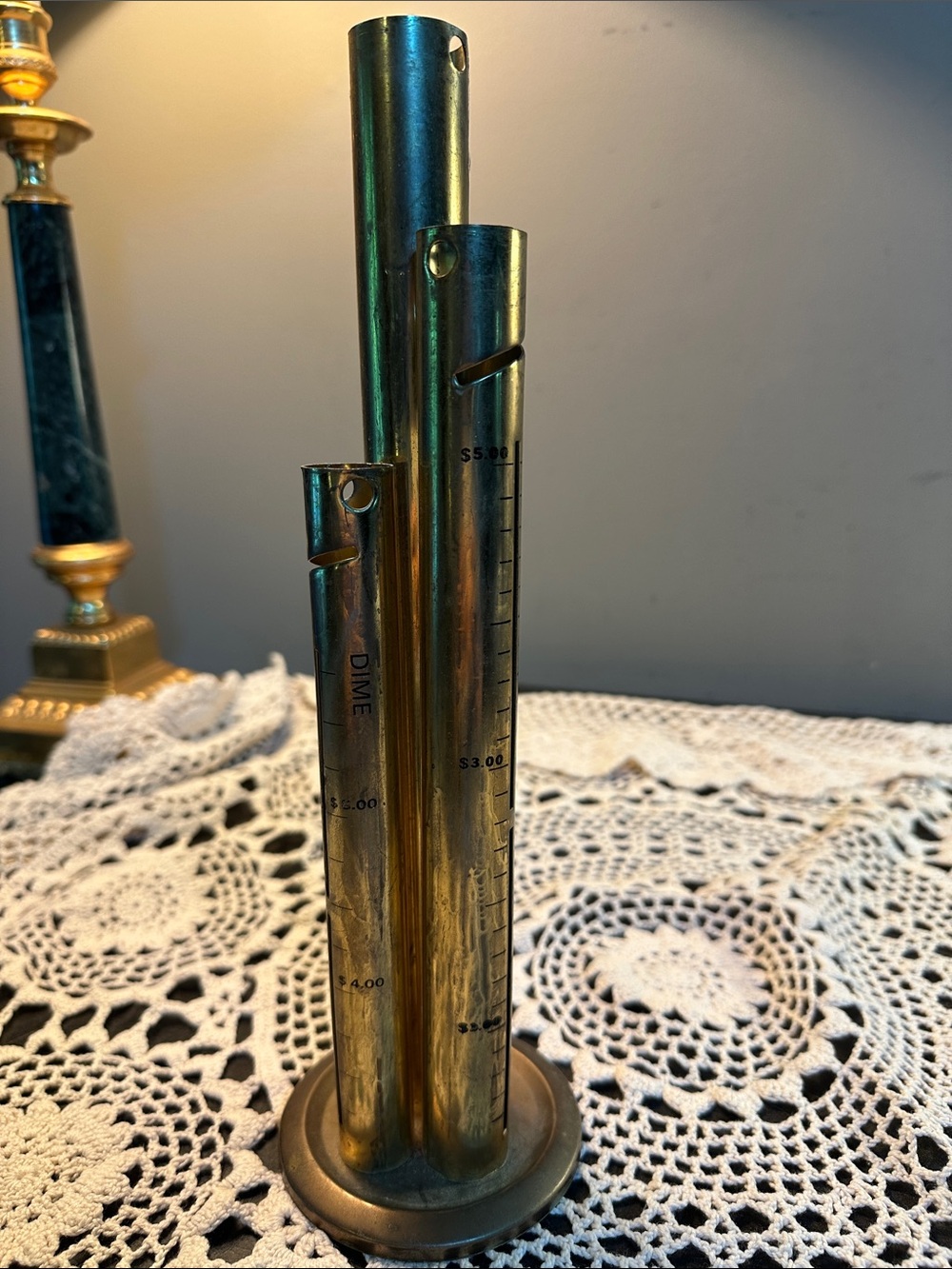 Vintage Collectible Nickels Metal Brass-Colored Coin Tube Organizer
